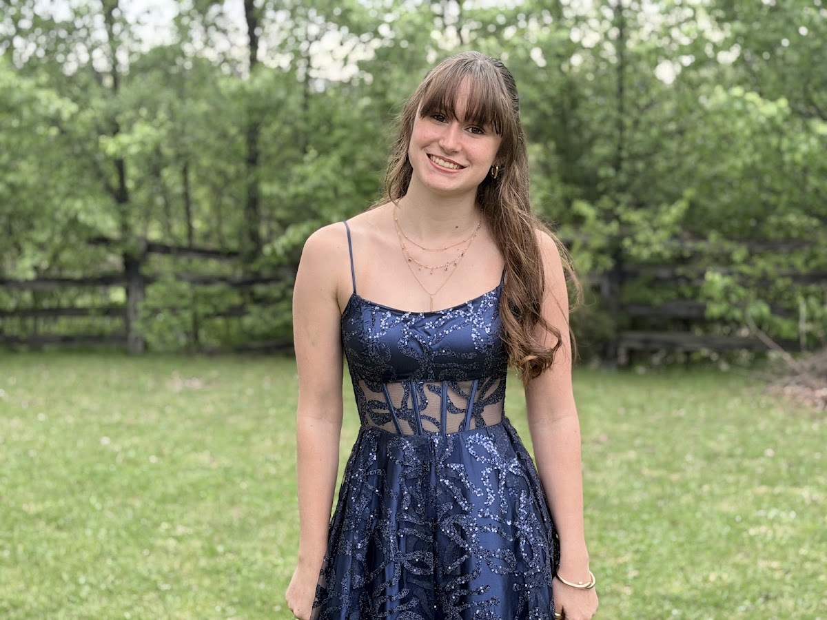 Maggie in her beautiful blue dress